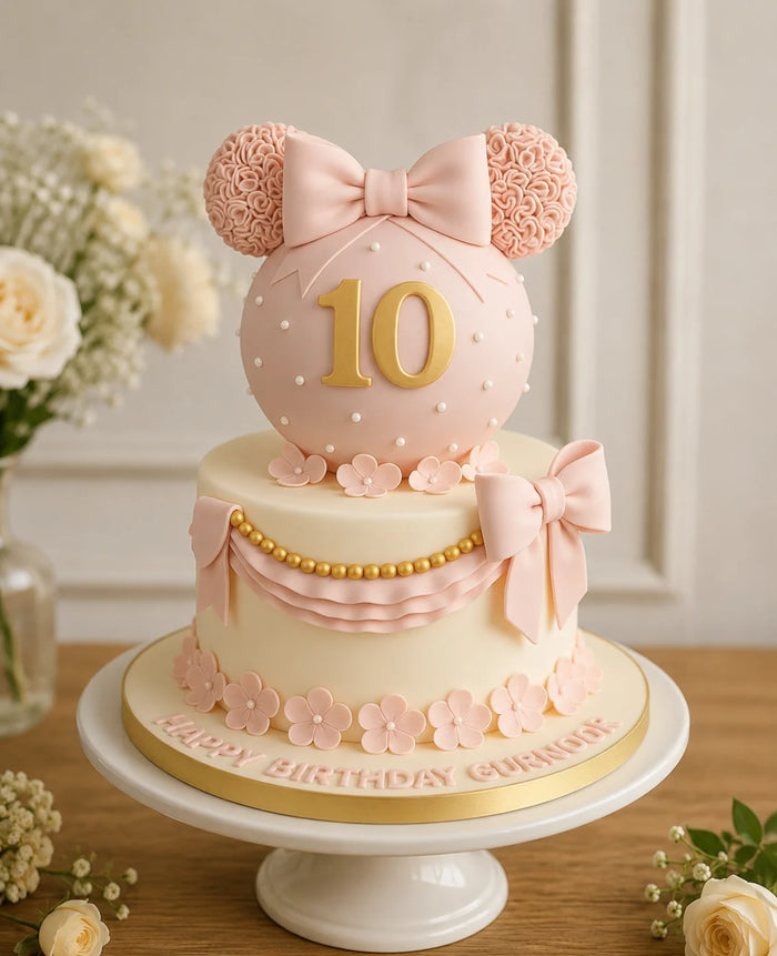 2-Tier 10th Birthday Coquette Bow Birthday Cake