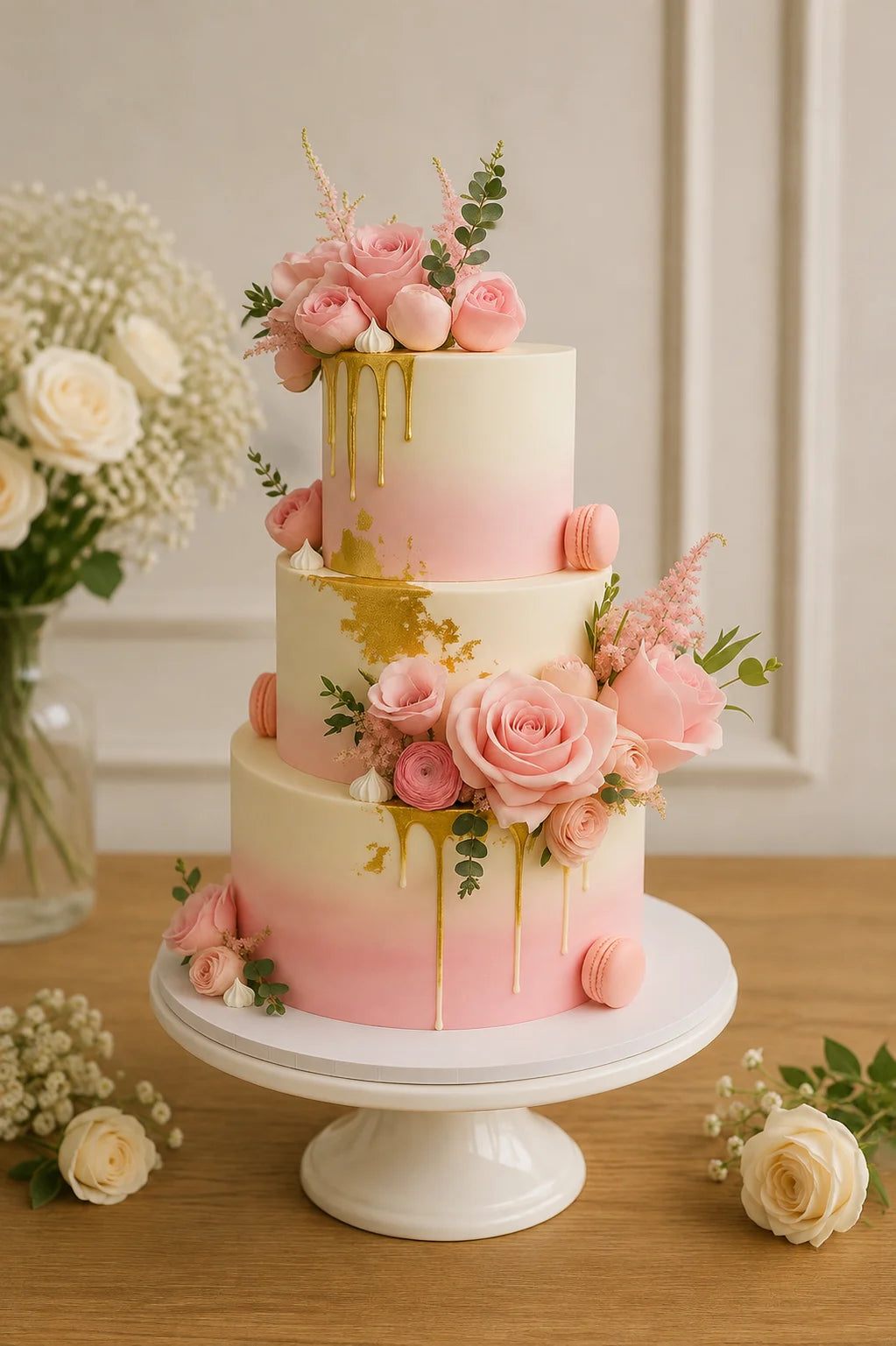 Handcrafted Pastel Mix Rose Luxury 3-Tier Wedding Tier Cake baked fresh by The Baking Kaur, Thapar Nagar, Meerut