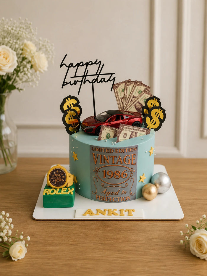 Luxury Wealth & Vintage Birthday Celebration Cake