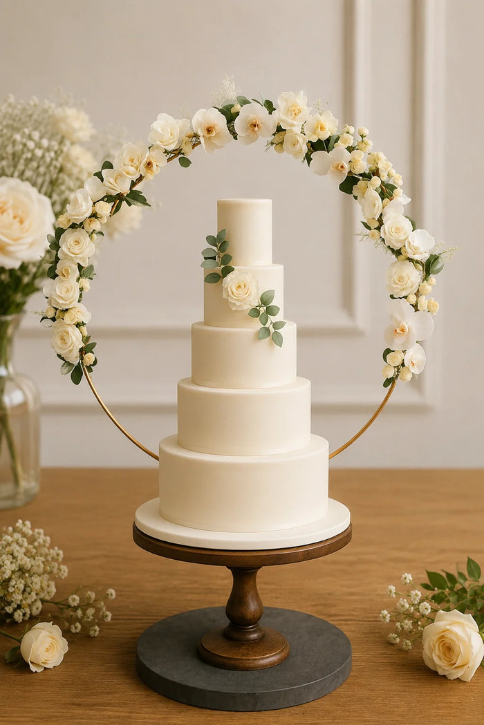 Champagne White Rose Eucalyptus Hoop 4-Tier Cake