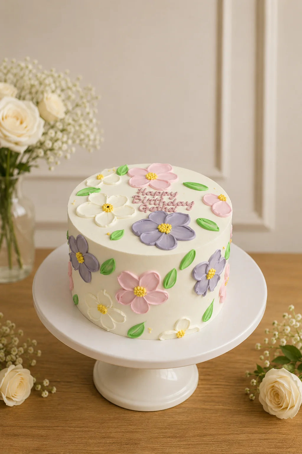 Handcrafted Happy Birthday Gethel Peach Birthday Cake baked fresh by The Baking Kaur, Thapar Nagar, Meerut