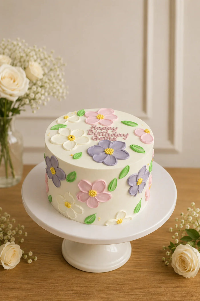Hand-painted/piped floral botanical Birthday Cake