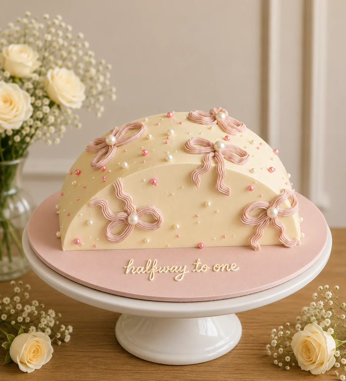 Off-White Dome Pink Bow Pattern Cake