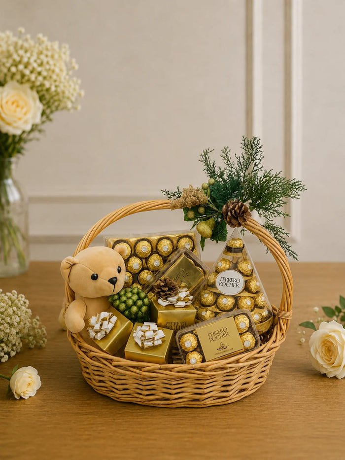 Golden Elegance Ferrero Rocher & Teddy Luxury Gift Hamper