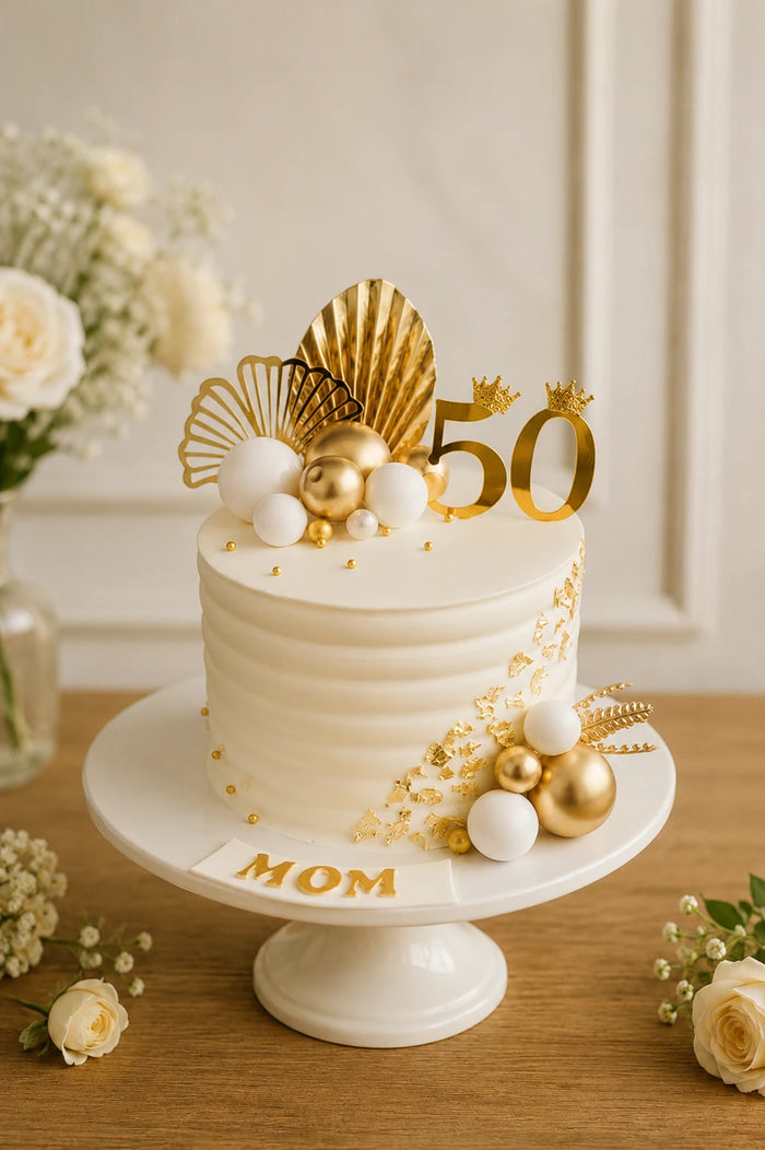 Pearl-White Gold Shell Crown Fluted Cake