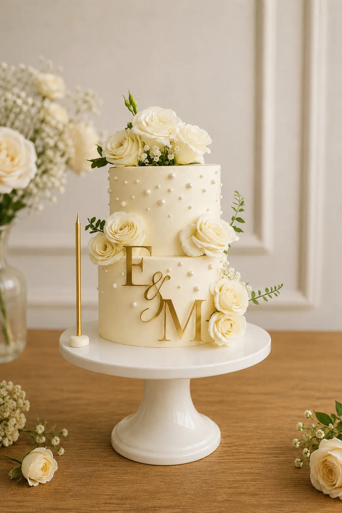 Soft White Dotted Rose 2-Tier Wedding Cake