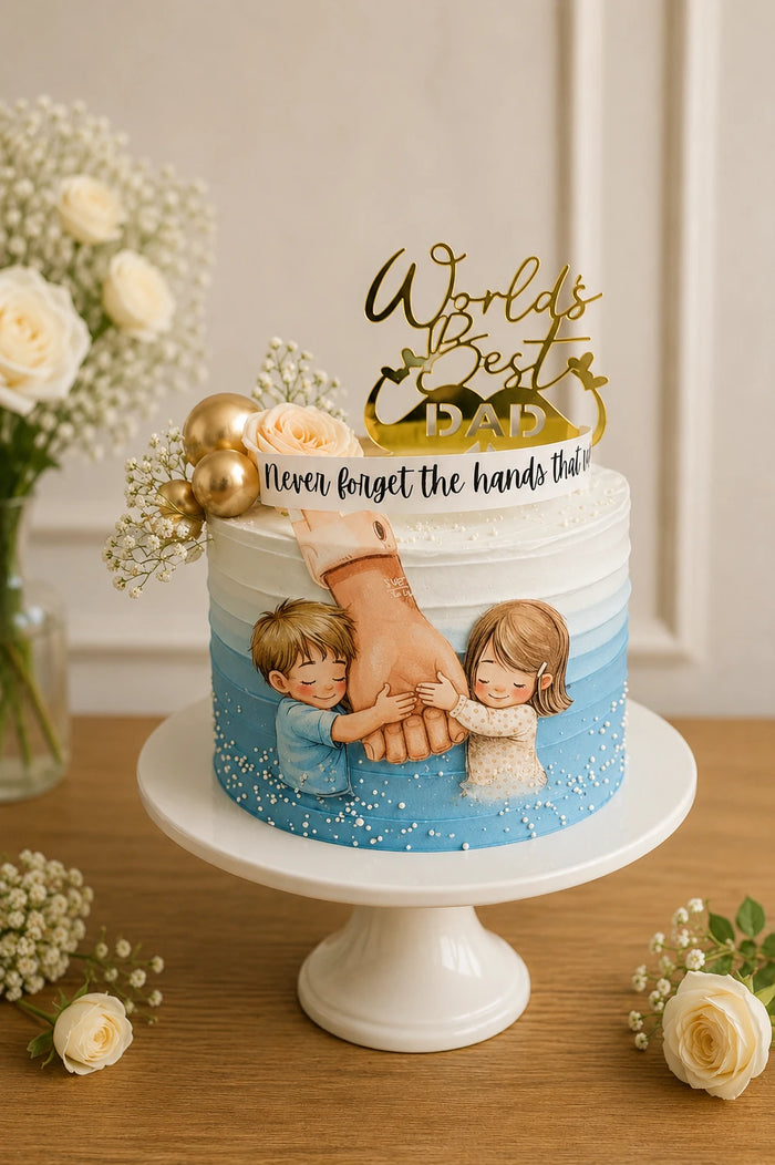 Blue Photo Print Gold Sphere Cake