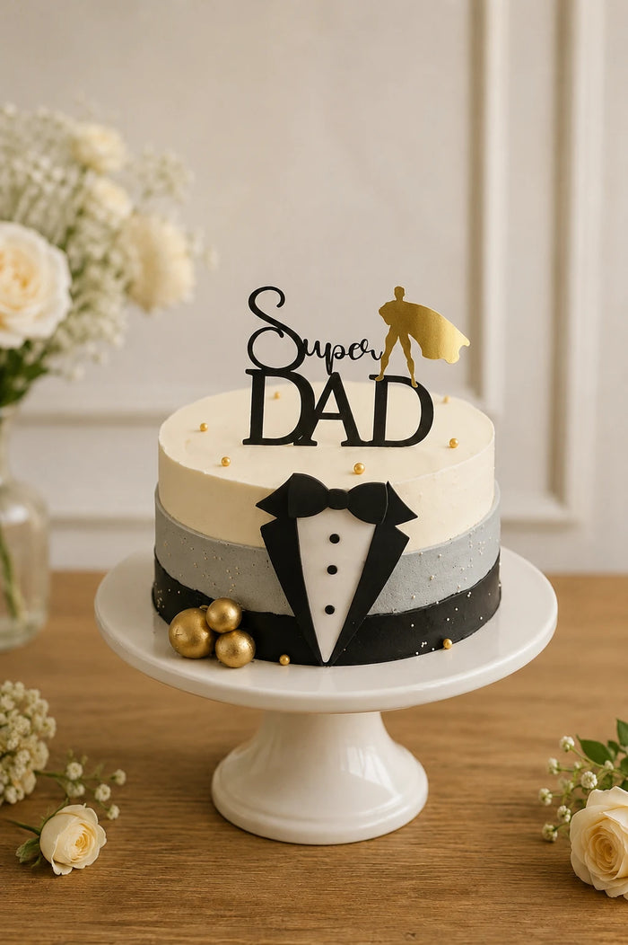 Super Dad Tuxedo Theme Cake