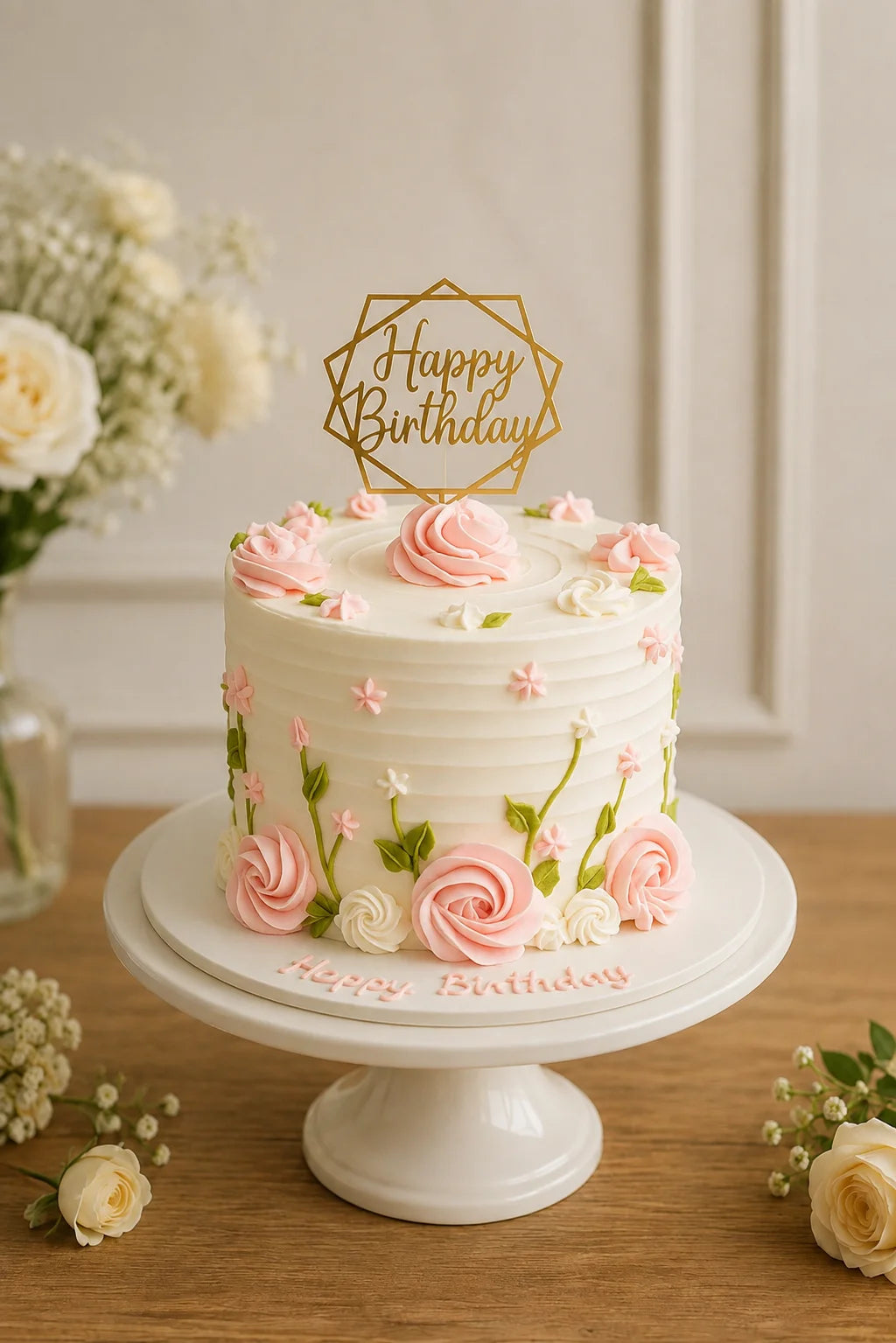 Handcrafted Happy Birthday Peach Birthday Cake baked fresh by The Baking Kaur, Thapar Nagar, Meerut