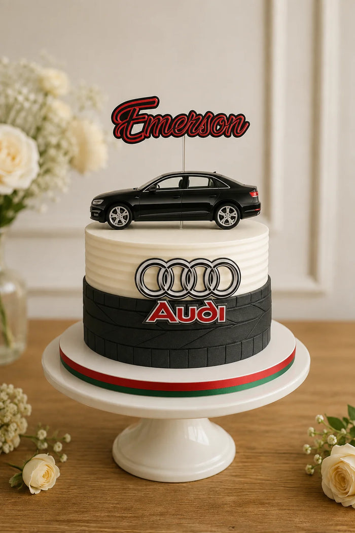 Two-Tier Audi Car Racing Theme Cake