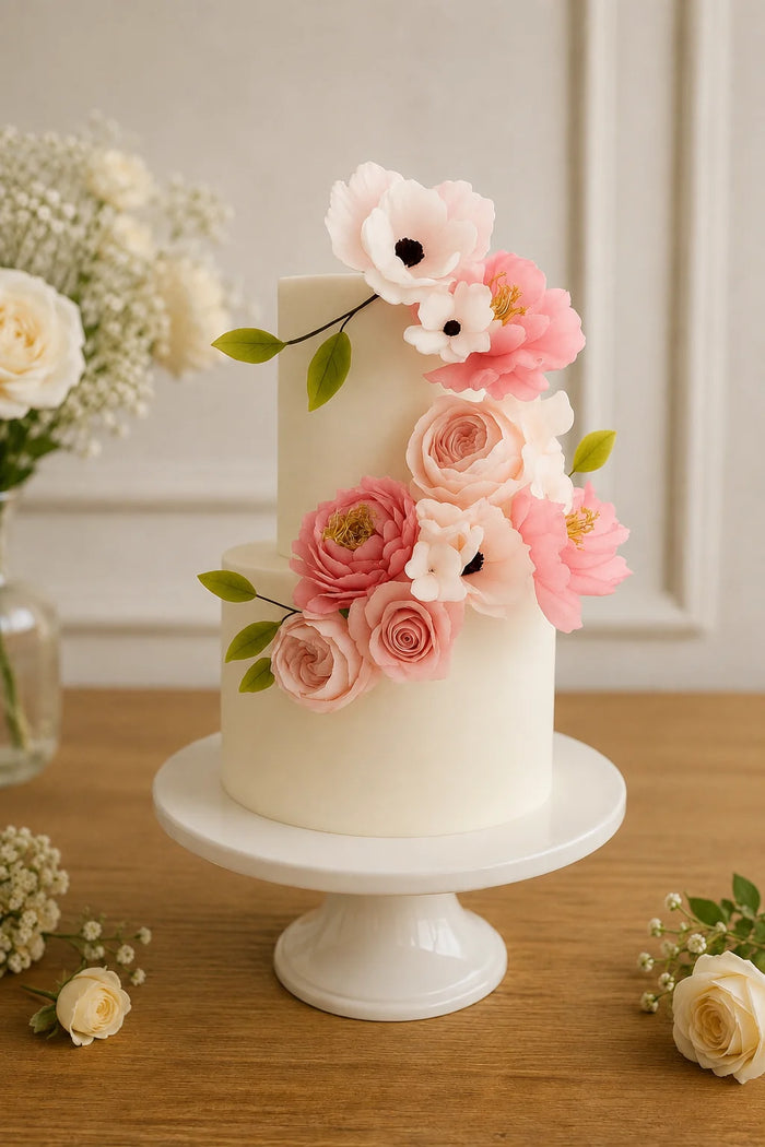 Cream Blush Ranunculus Anemone Floral Cake