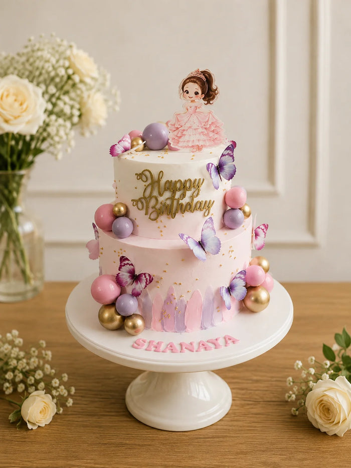 2-Tier Butterfly Garden Birthday Cake