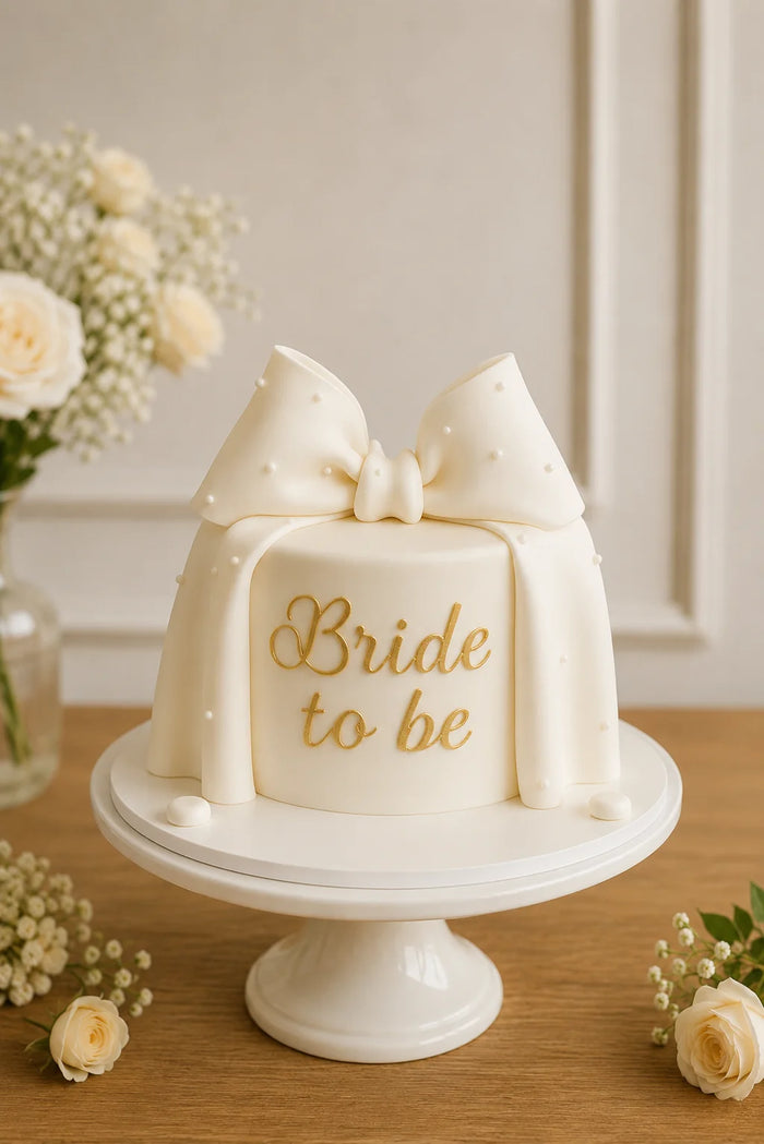 Cream Pearl Dot Bow Topper Cake