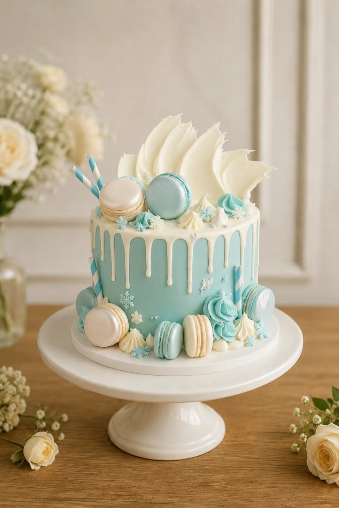 Winter Wonderland / Snowflake & Macaron Theme Cake