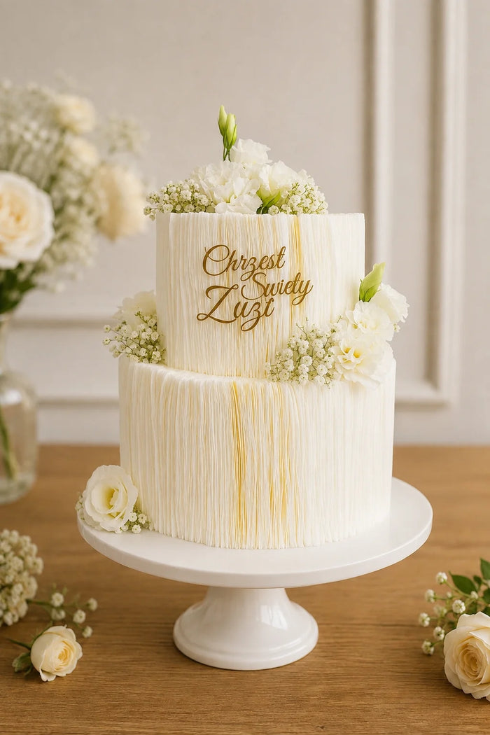 Two-Tier Christening Floral Celebration Cake