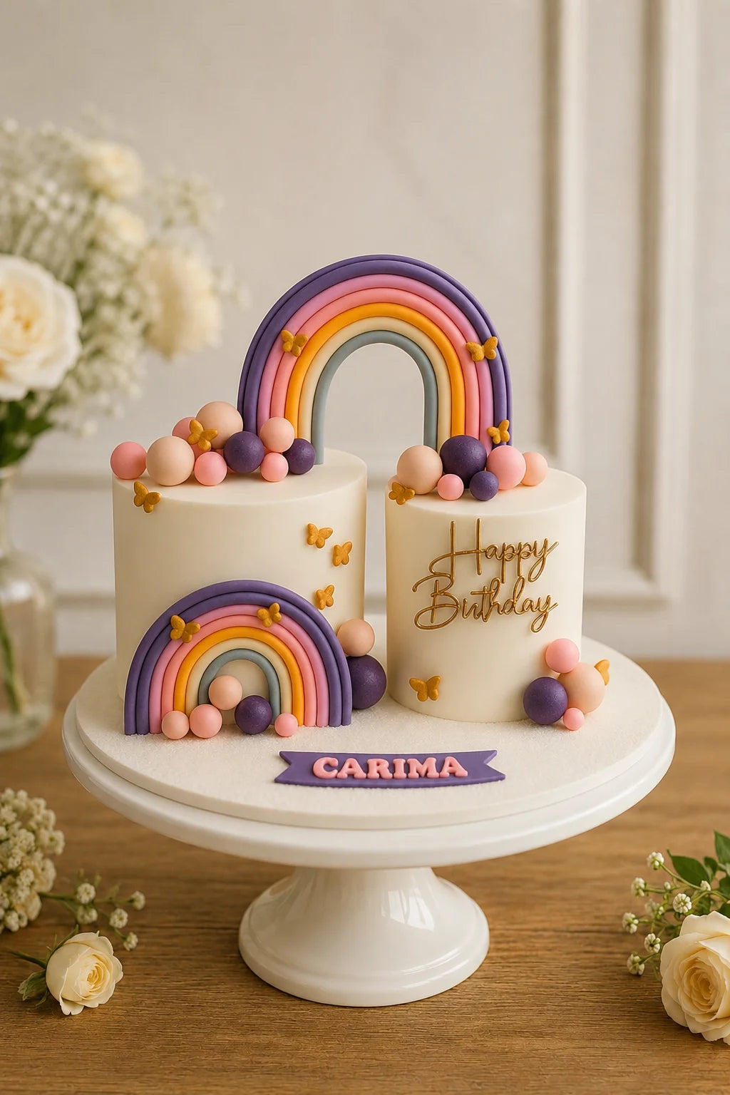 Handcrafted Happy Birthday, Carima Pastel Mix 2-Tier Birthday Tier Cake baked fresh by The Baking Kaur, Thapar Nagar, Meerut