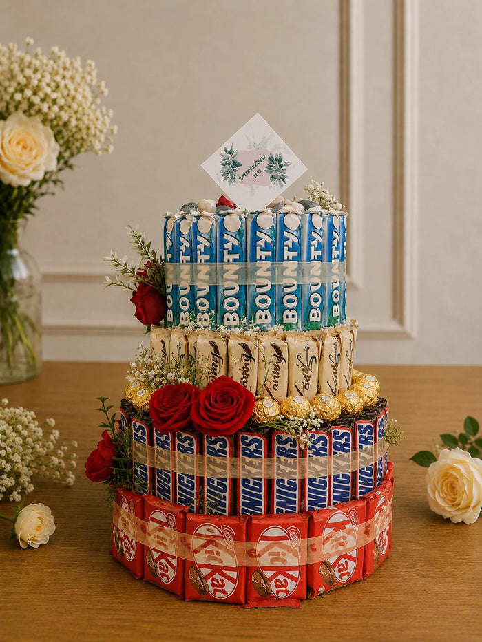 Gourmet Chocolate Tiered Tower & Floral Hamper