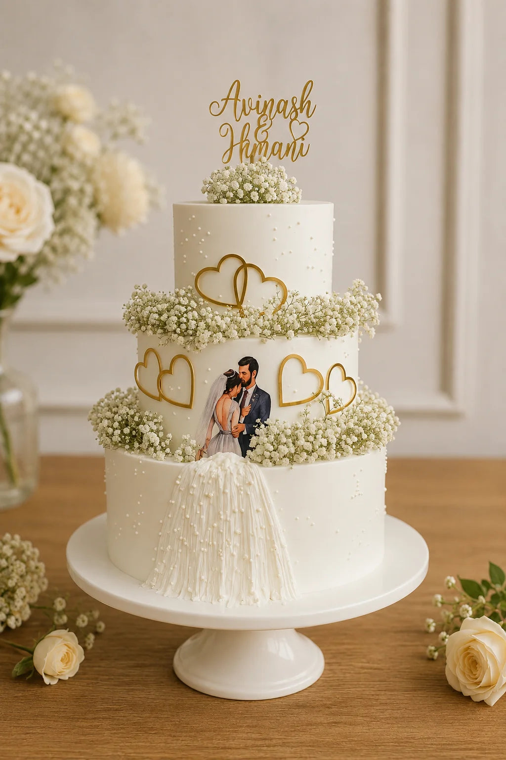 Handcrafted Avinash & Himani Peach 3-Tier Wedding Tier Cake baked fresh by The Baking Kaur, Thapar Nagar, Meerut