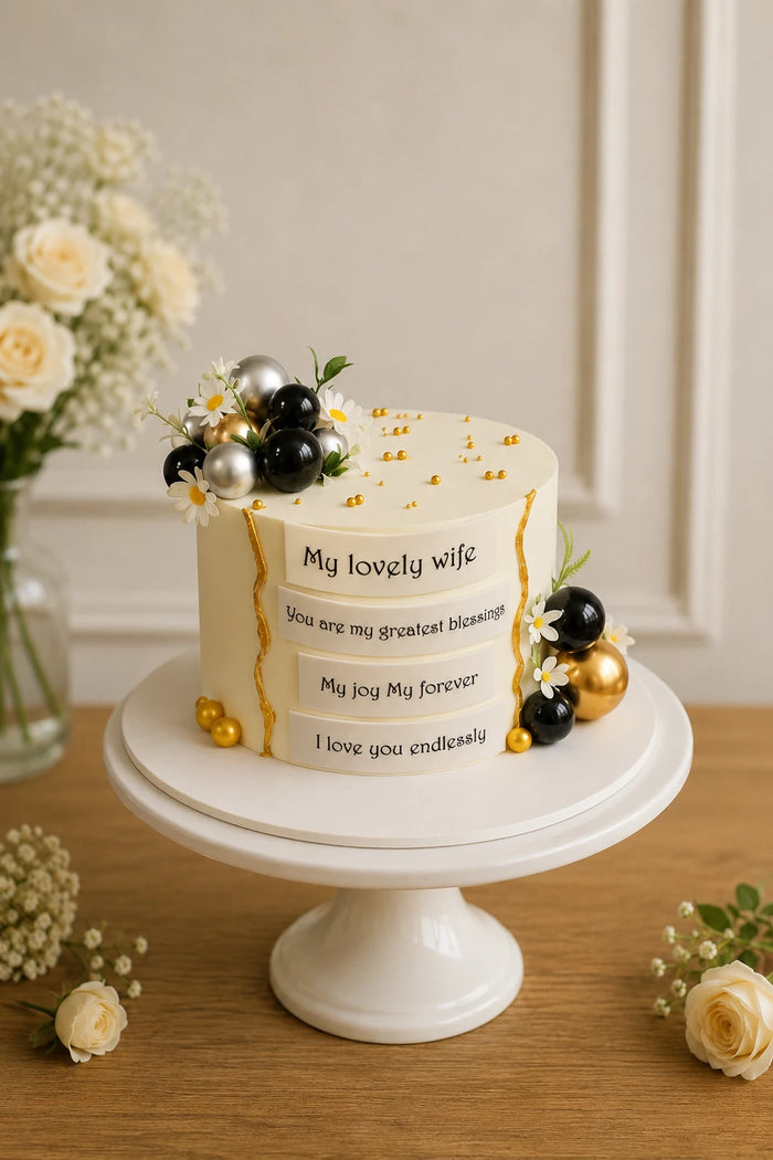 Romantic Message & Spheres Theme Cake