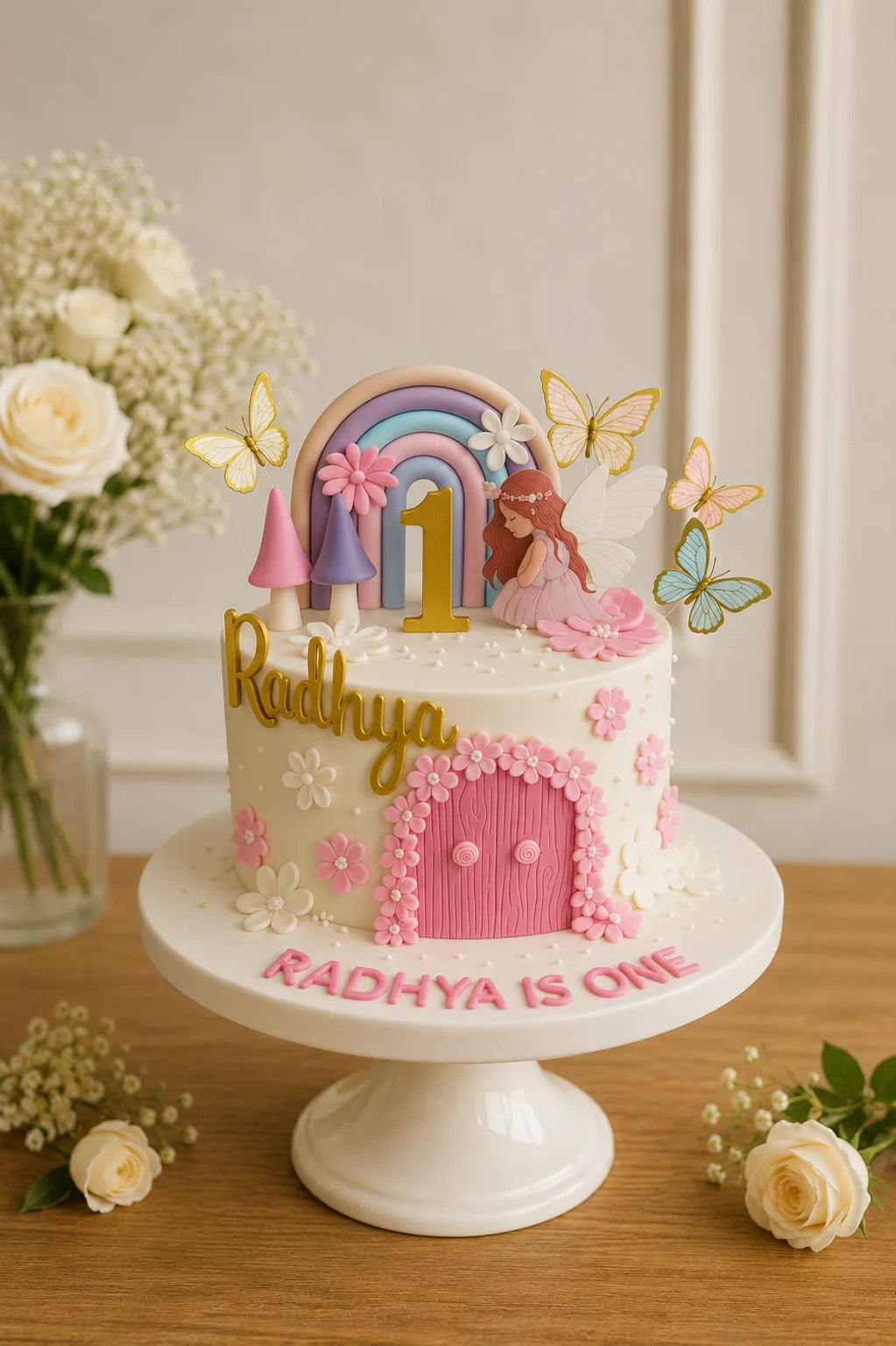 Handcrafted Radhya, Radhya Is One Pastel Mix Birthday Cake baked fresh by The Baking Kaur, Thapar Nagar, Meerut
