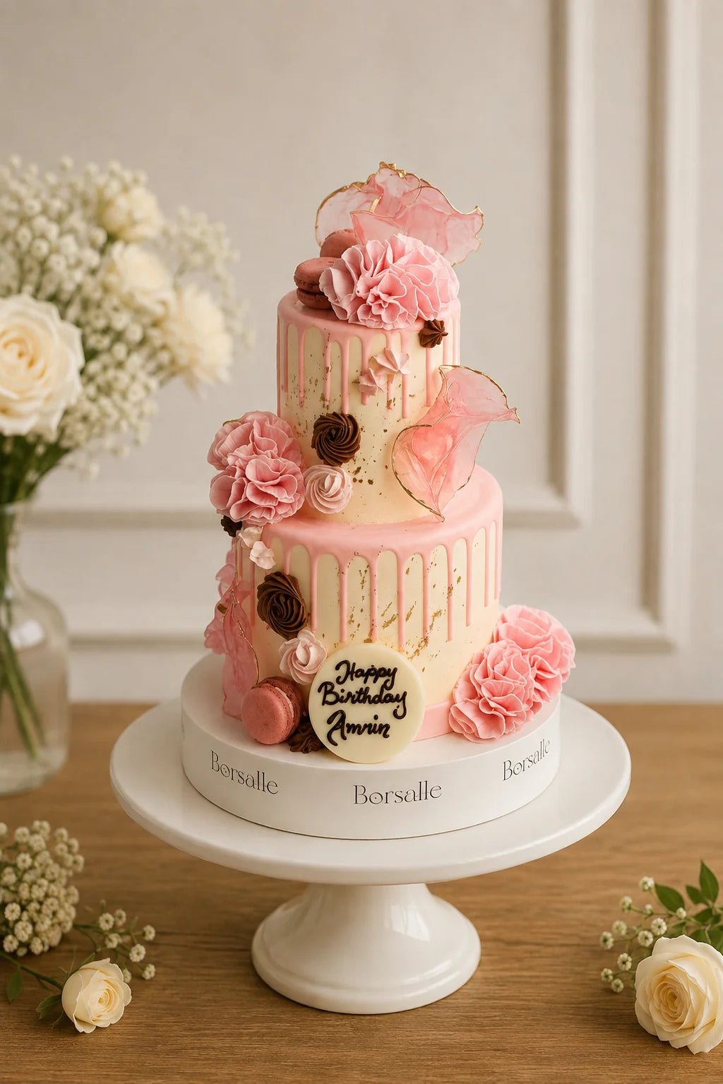Handcrafted Happy Birthday Amrin Pastel Mix 2-Tier Birthday Tier Cake baked fresh by The Baking Kaur, Thapar Nagar, Meerut