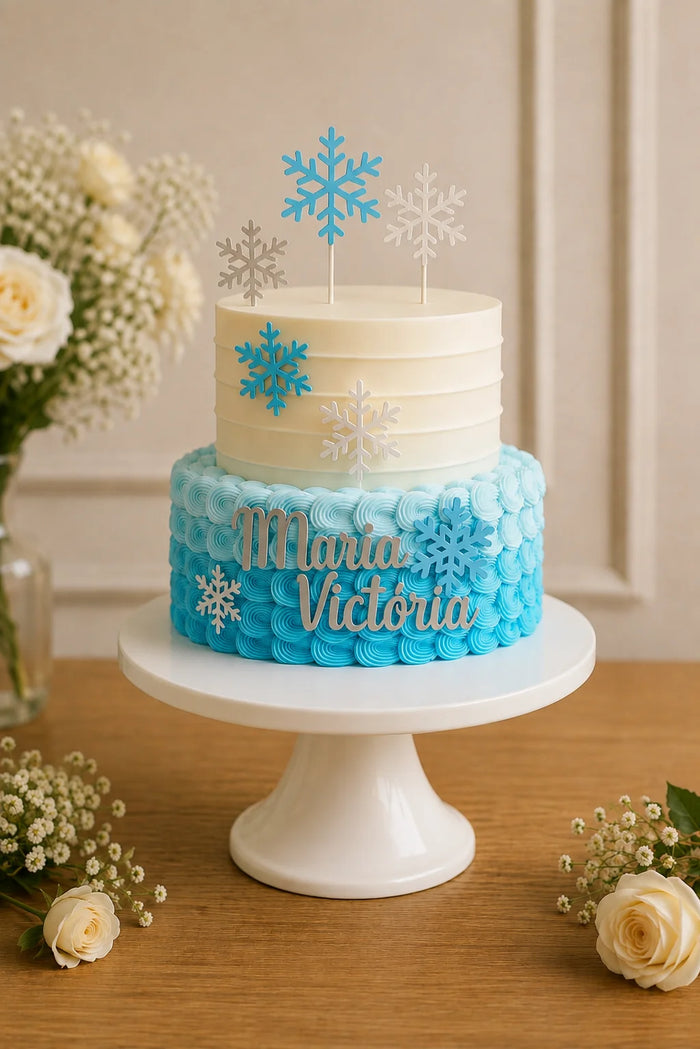 Two-Tier Winter Snowflake Theme Cake