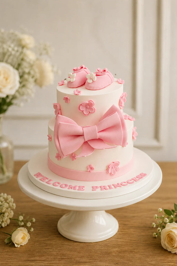 Two-Tier Baby Girl Welcome Theme Cake