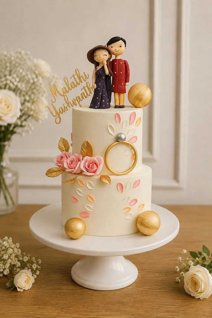 Two-Tier Engagement Couple Figures Theme Cake