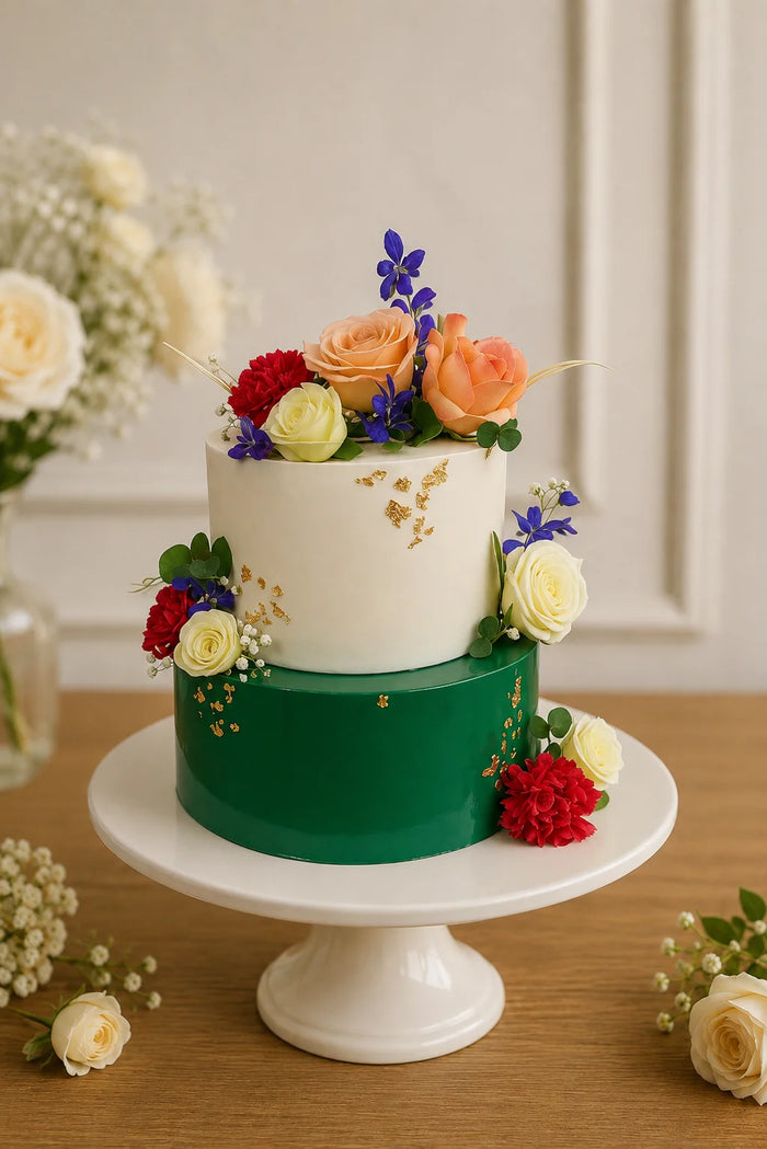 Two-Tier Garden Floral Celebration Cake
