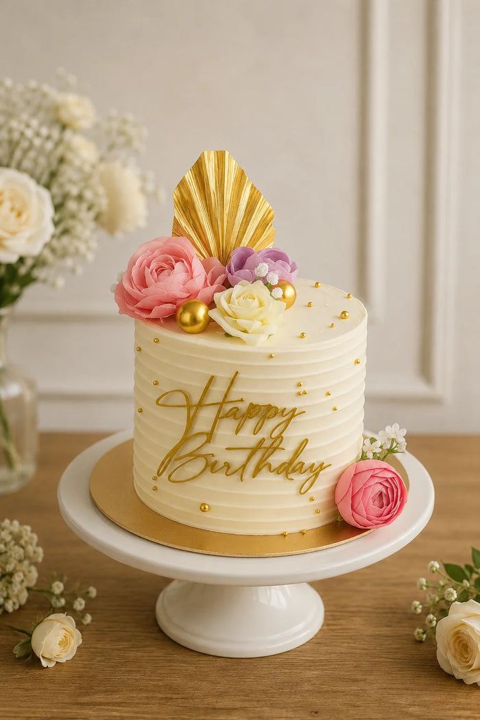 Floral with gold fan Birthday Cake in Meerut