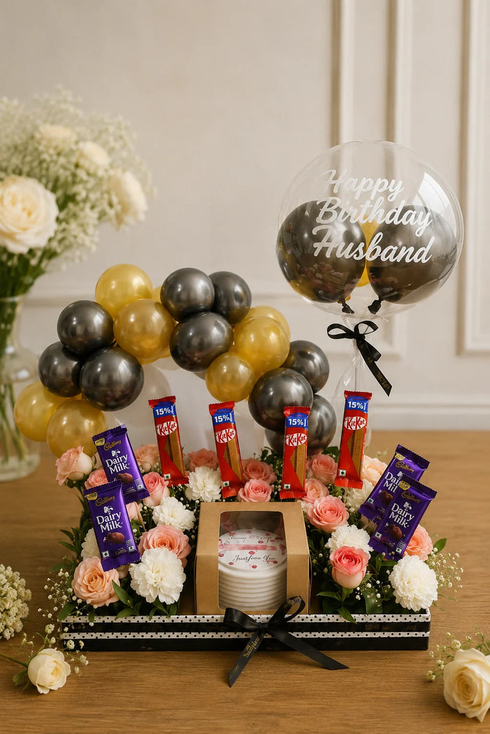 Golden & Charcoal Birthday Celebration Hamper for Him