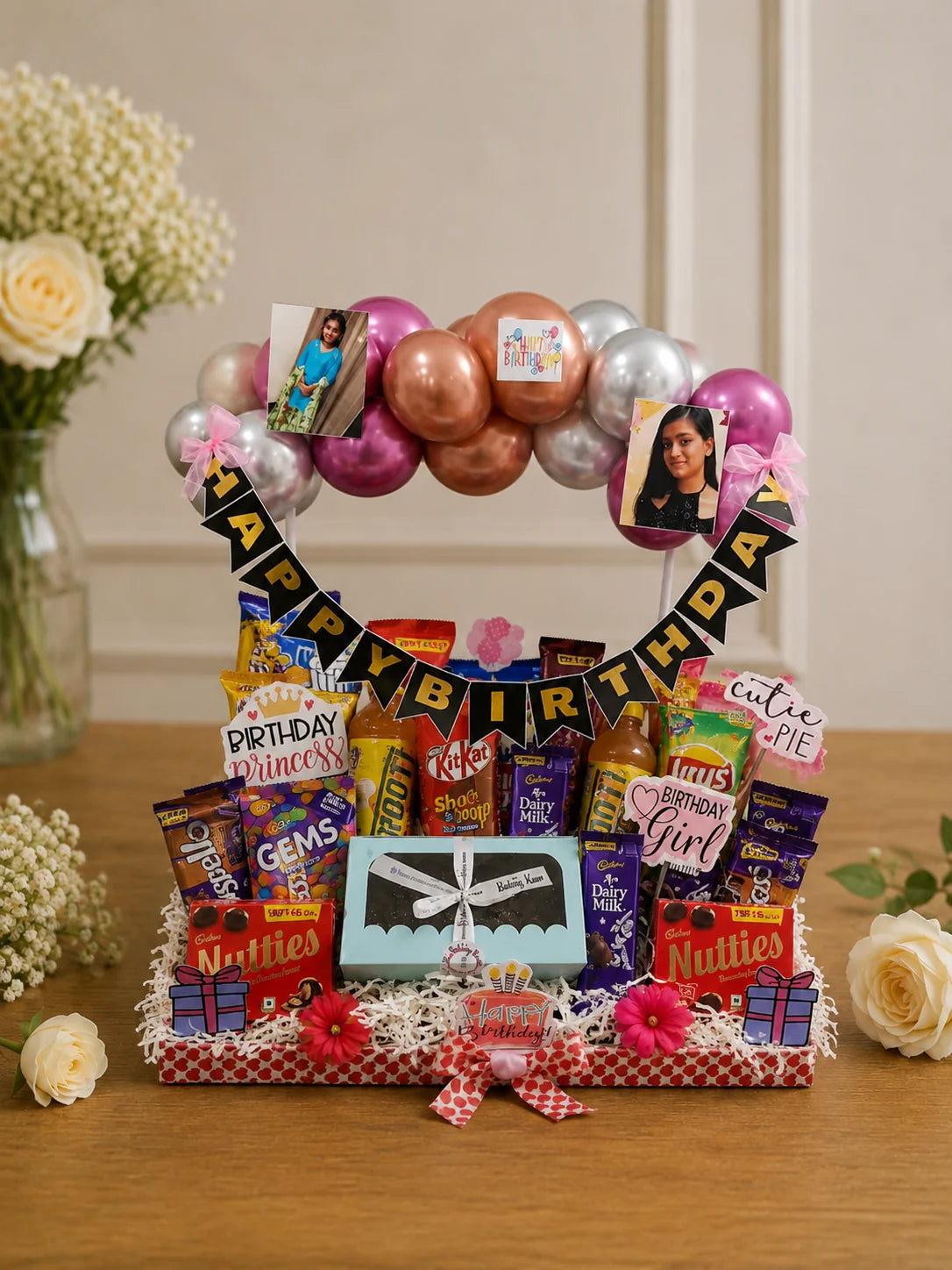 Personalized Birthday Photo & Chocolate Treat Luxury Hamper handcrafted luxury gift hamper by The Baking Kaur Meerut