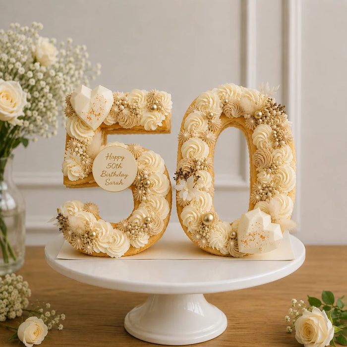 Cheers to 50 Years Golden Anniversary Cake with Floral Hoop