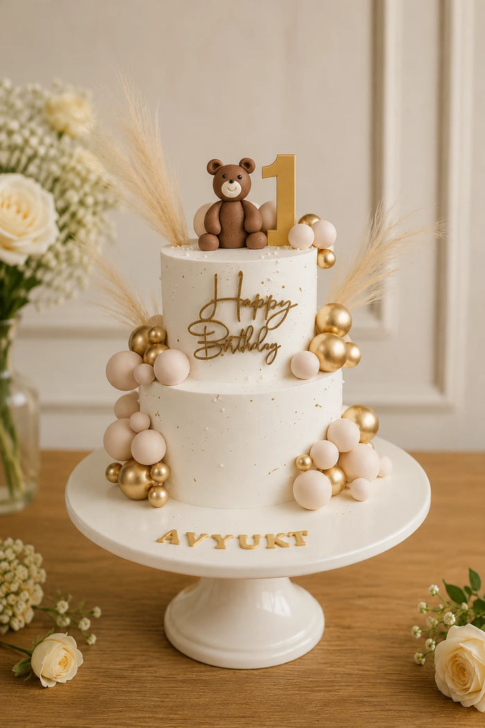 Two-Tier Teddy Bear Clouds Theme Cake