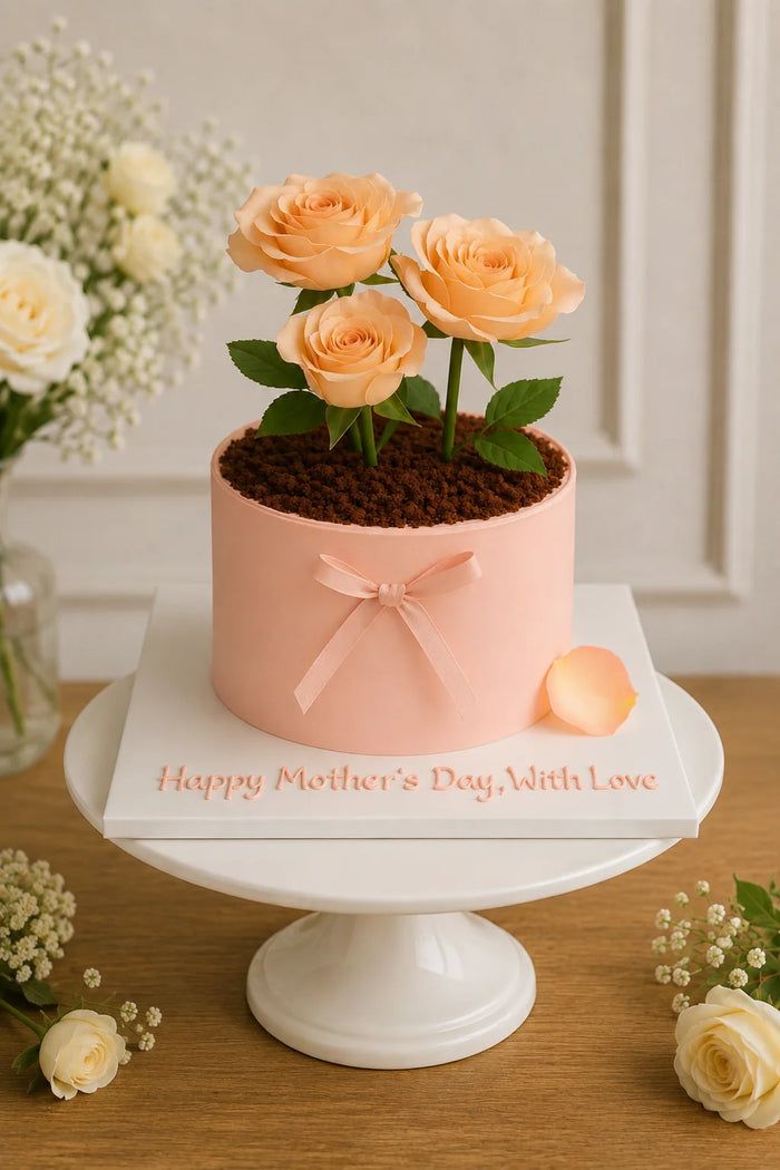 Potted Roses With Coquette Bow Theme Cake