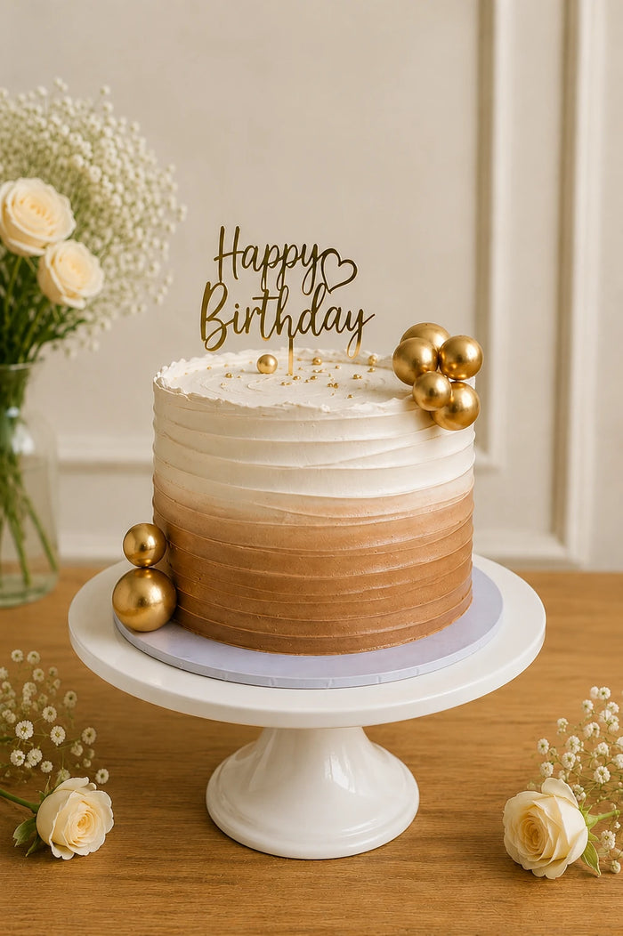 Ombre Buttercream with Gold Spheres Celebration Cake