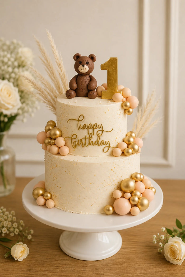 Two-Tier Teddy Bear Clouds Theme Cake