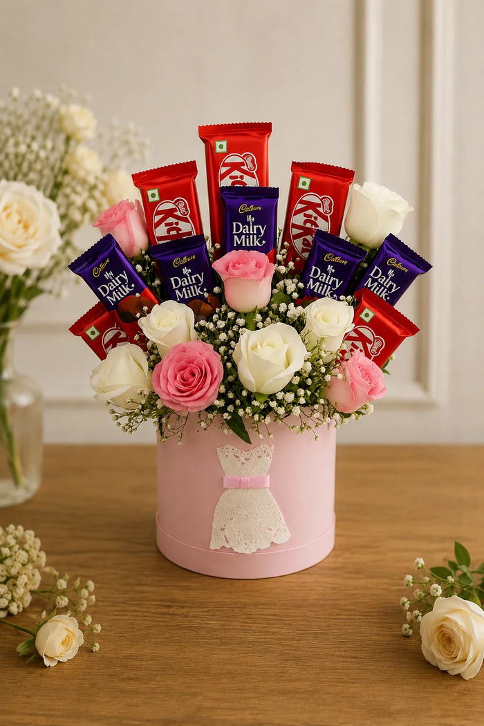 Blush Elegance Chocolate & Rose Bouquet Hamper