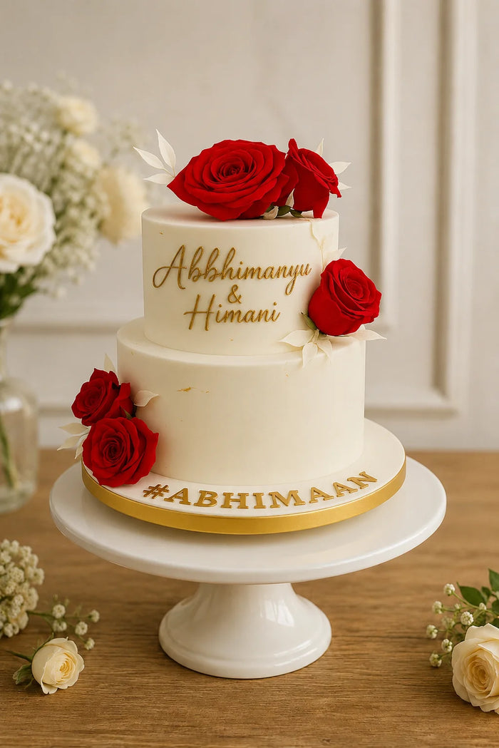 Two-Tier Fresh Red Roses Theme Cake