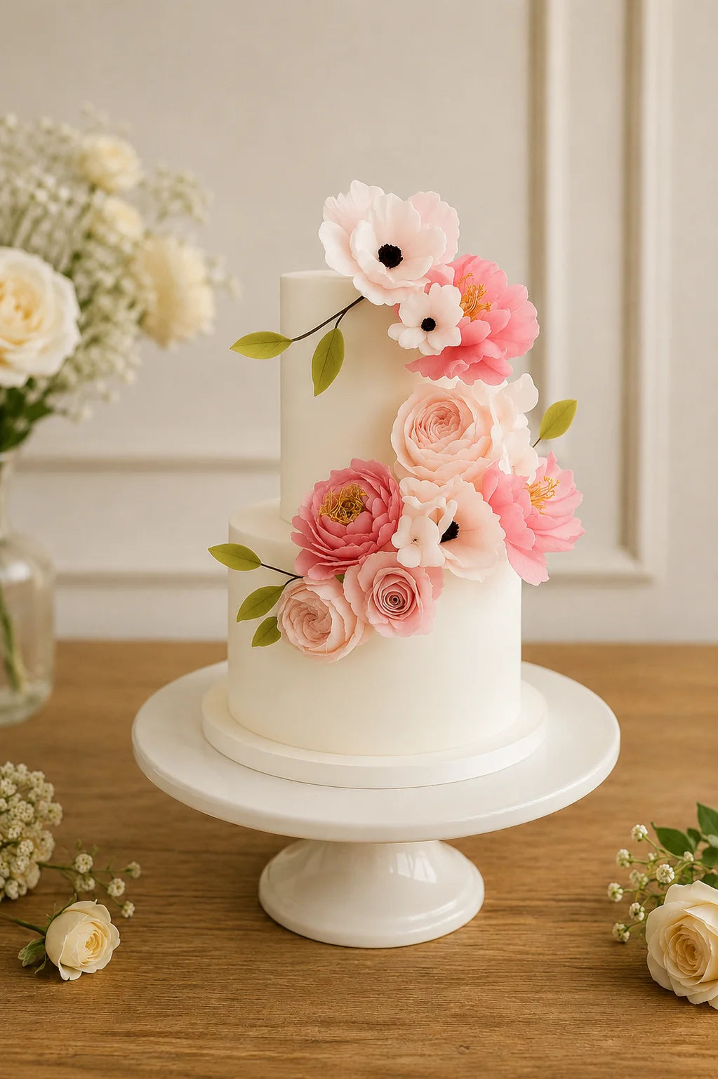 Handcrafted Peach Mixed Floral Luxury 2-Tier Wedding Tier Cake baked fresh by The Baking Kaur, Thapar Nagar, Meerut