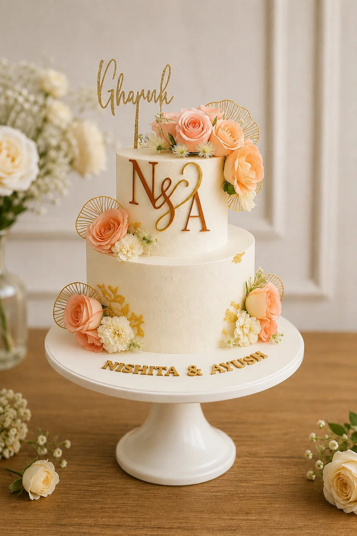 Peach & White Floral Celebration Cake