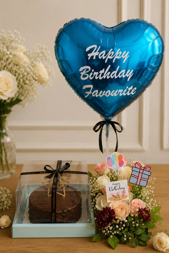 Royal Blue Heart Balloon & Chocolate Truffle Birthday Hamper