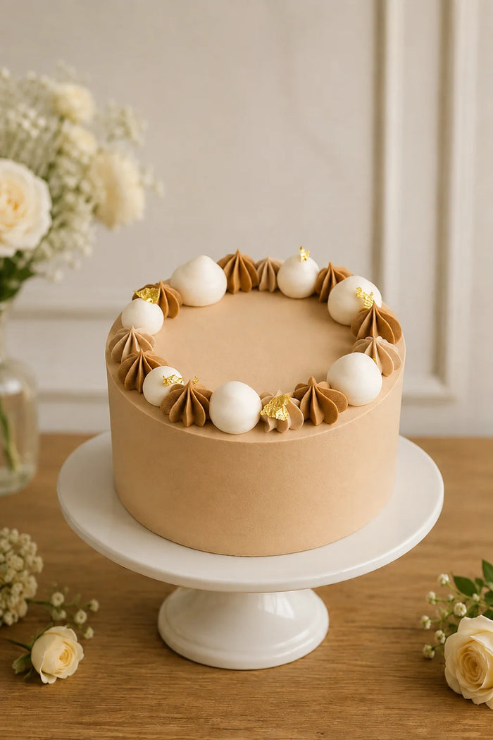 Minimalist Coffee & White Spheres Theme Cake