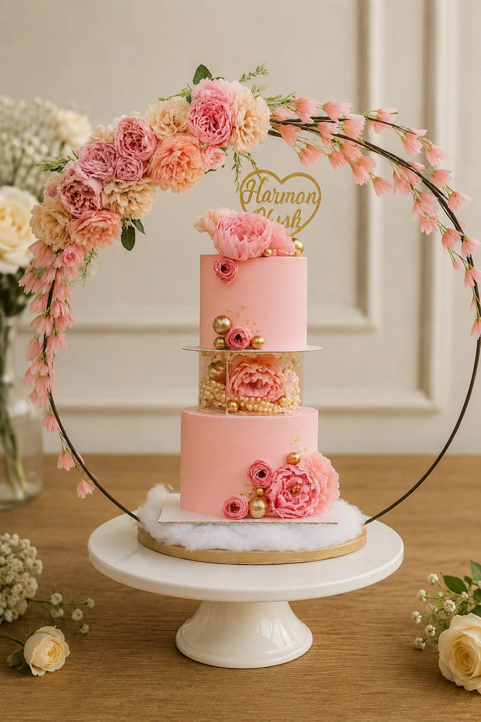 Blush Pink Floral Hoop 2-Tier Cake