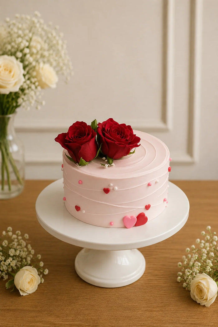 Romantic Floral with Hearts Celebration Cake