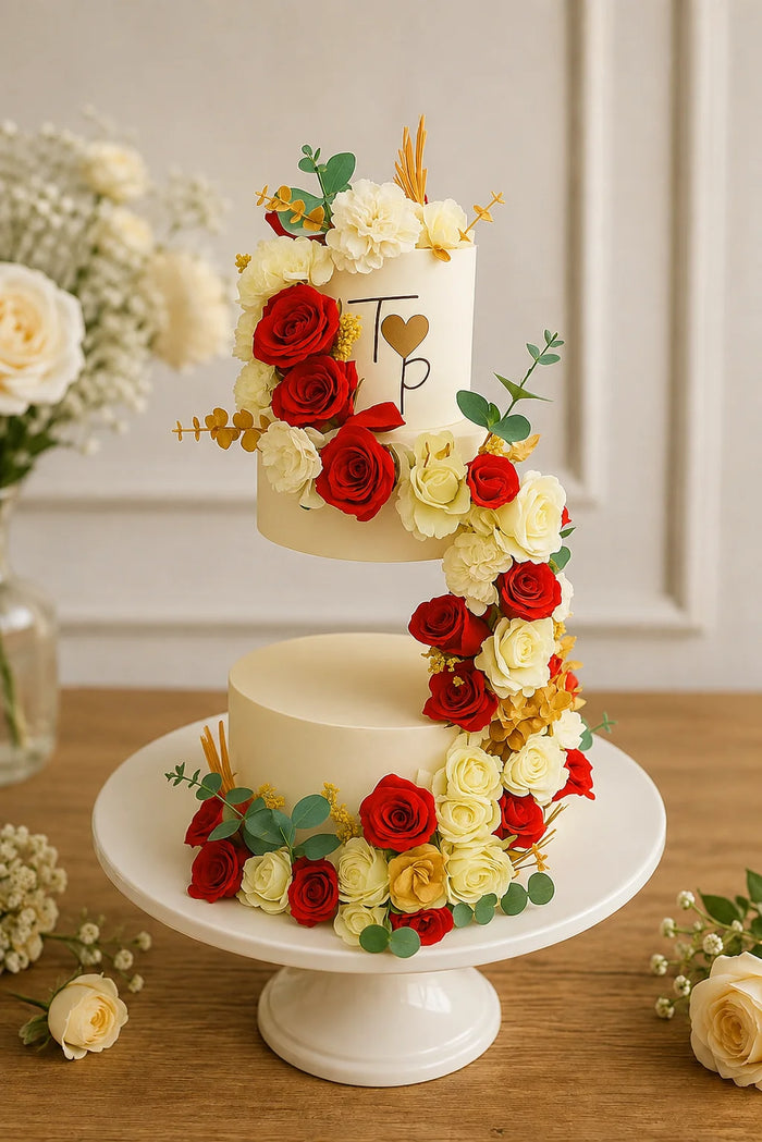 Two-Tier Floral Arch Celebration Cake