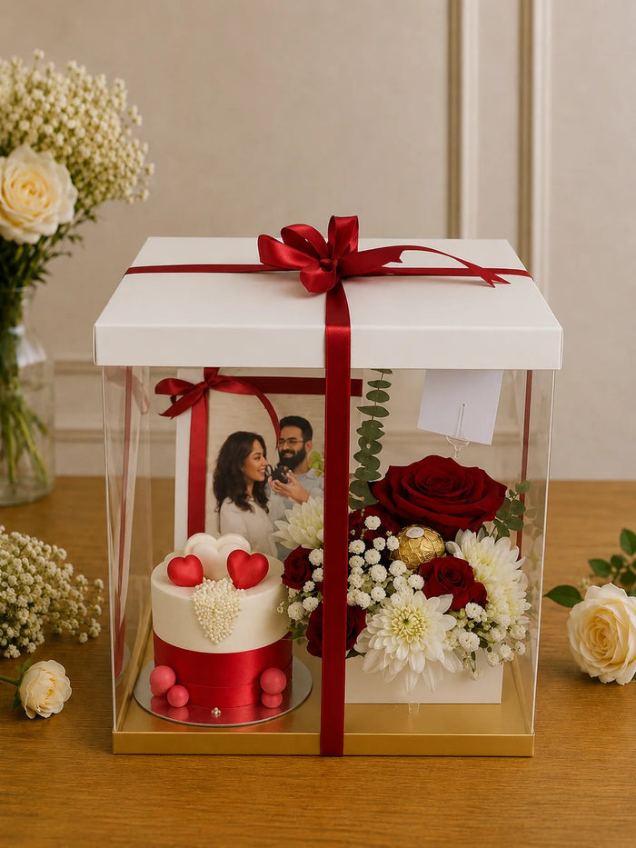 Romantic Couple Photo & Red Rose Luxury Gift Box