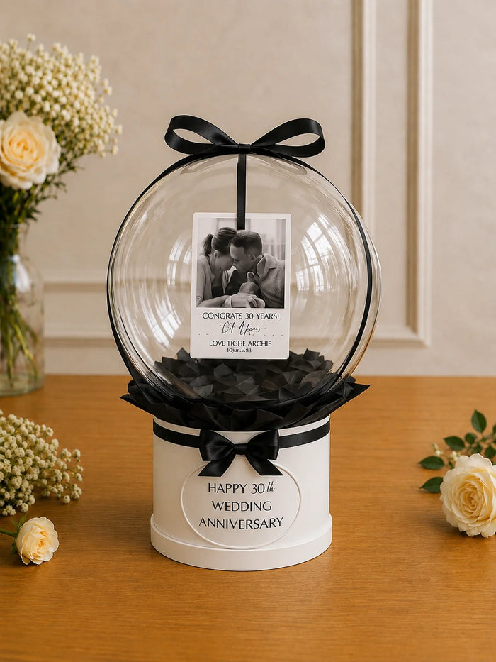 Monochrome Anniversary Photo Balloon & Floral Box
