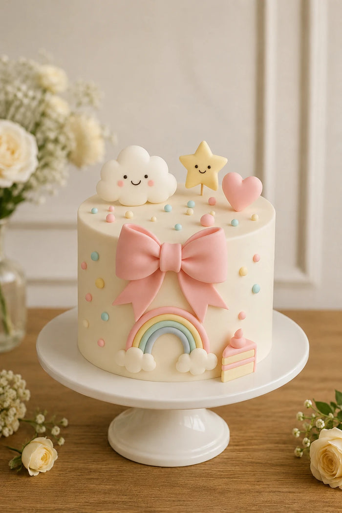 Coquette Bow & Pastel Cloud Theme Cake