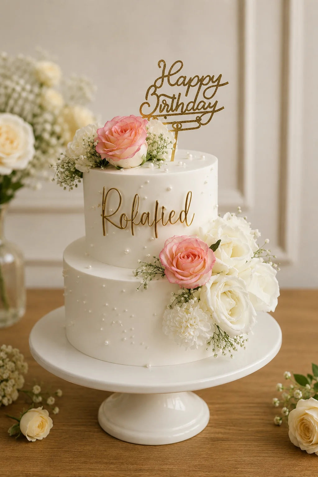 Handcrafted Happy Birthday Rofafied Pastel Mix 2-Tier Birthday Tier Cake baked fresh by The Baking Kaur, Thapar Nagar, Meerut